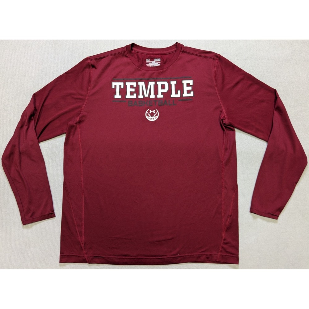 Temple Owls Shirt Mens Medium Red Under Armour Basketball Heatgear Training